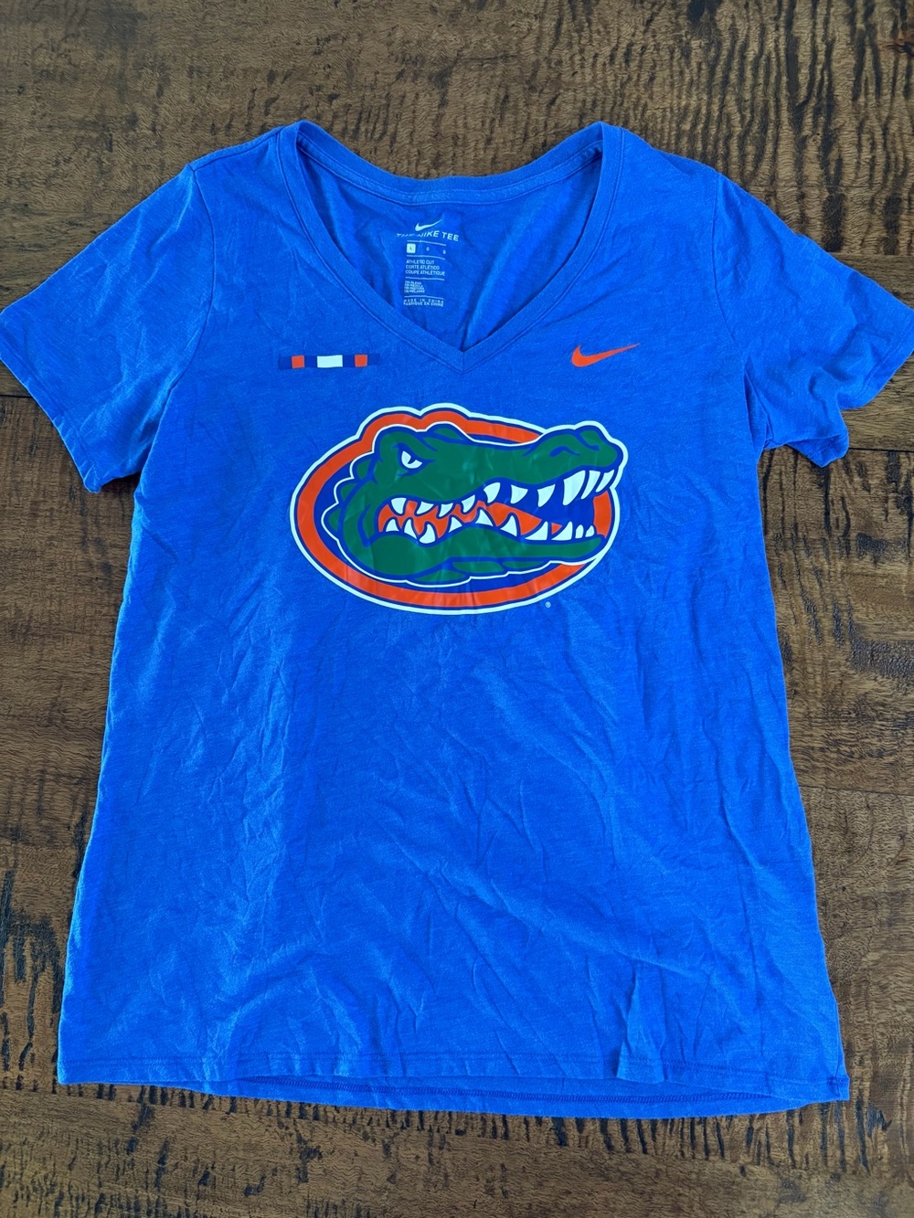 Nike Blue Florida Gators V-Neck Tee with Green Orange Logo Size L